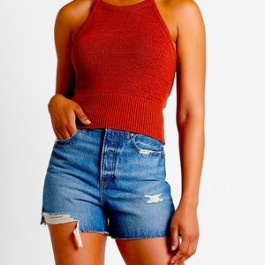 Super High Waisted Medium Wash Mom Jean Shorts